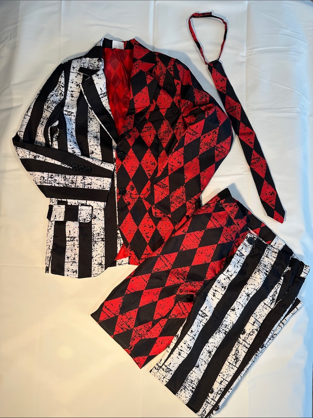 Halloween Costume 🎃Spirit Red & Black Harlequin and Striped Costume Set